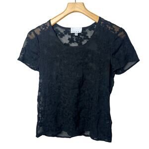 Achro Sheer Black Whimsigoth Witchy Embroidered Dark Floral Short Sleeve Top